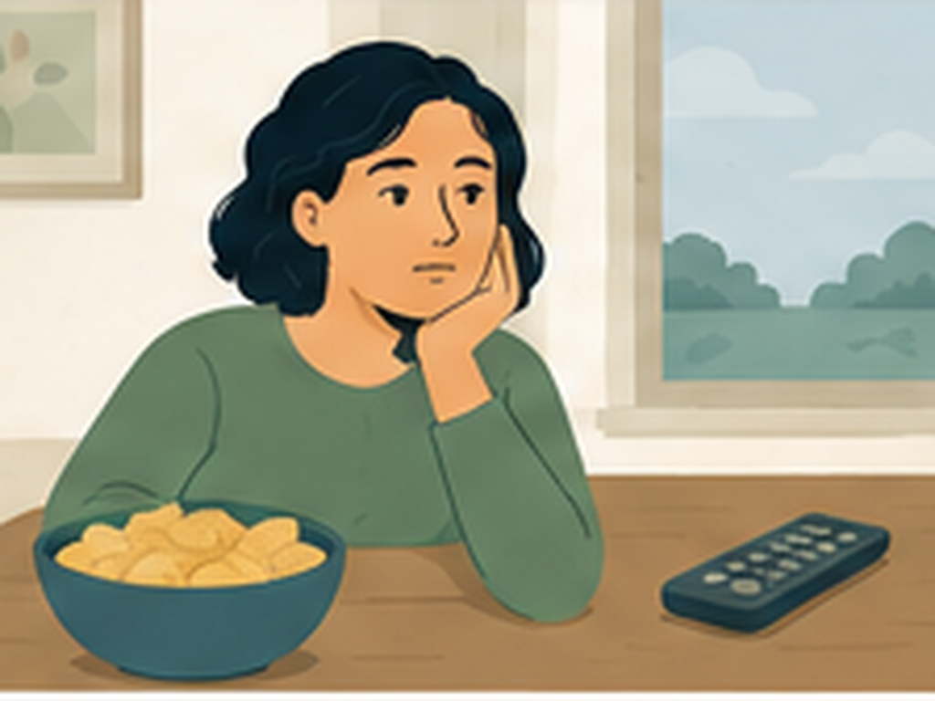 Illustration of boredom leading to casual snacking