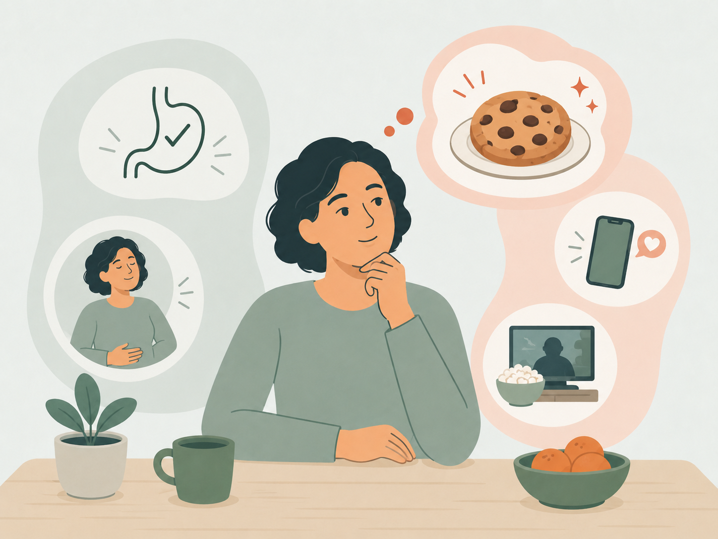 Illustration about craving food even when physical hunger is not obvious