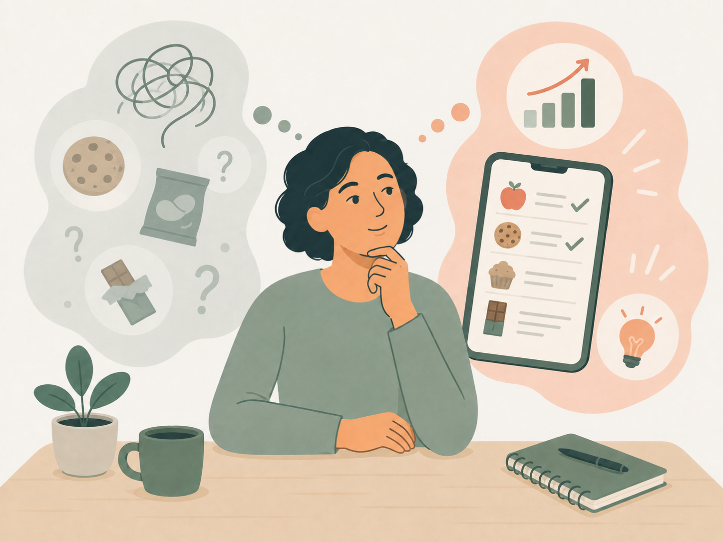 Illustration contrasting a fuzzy memory of cravings with clear tracked craving moments