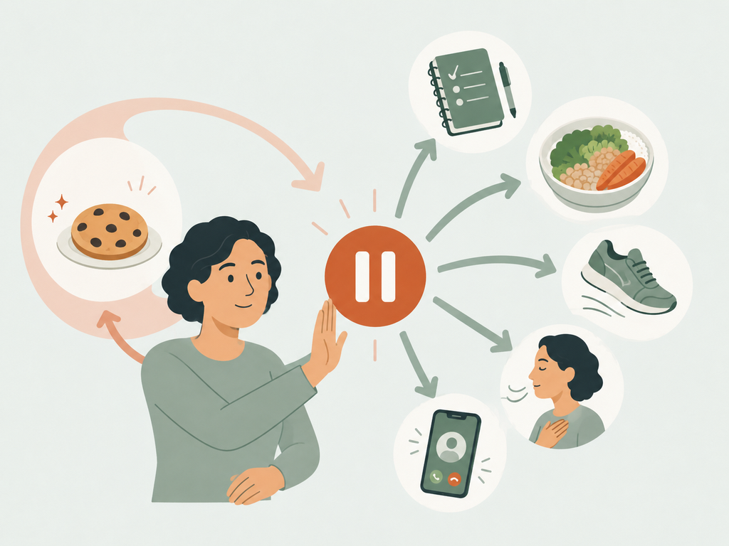 Illustration showing a pause between a craving and several practical alternative responses